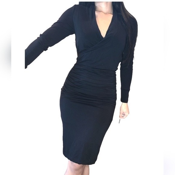 Boden black long sleeve v neck wrap midi dress 2R - Picture 1 of 6